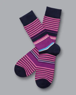 Store Charles Tyrwhitt Multi Block Stripe Socks - Dark Pink