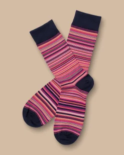 Hot Charles Tyrwhitt Multi Fine Stripe Socks - Bright Pink