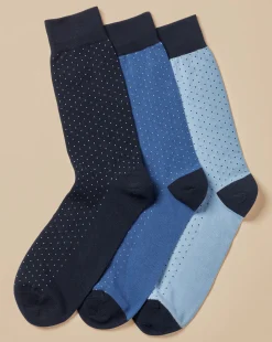 Hot Charles Tyrwhitt Multi Micro Dash Cotton Rich 3 Pack Socks - Navy Navy Multicoloured