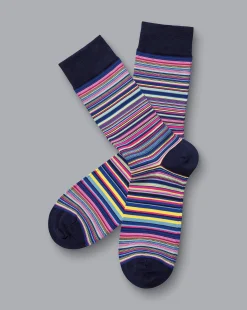 Discount Charles Tyrwhitt Multi Stripe Socks - Pink & Cobalt Blue Bright Pink & Cobalt Blue