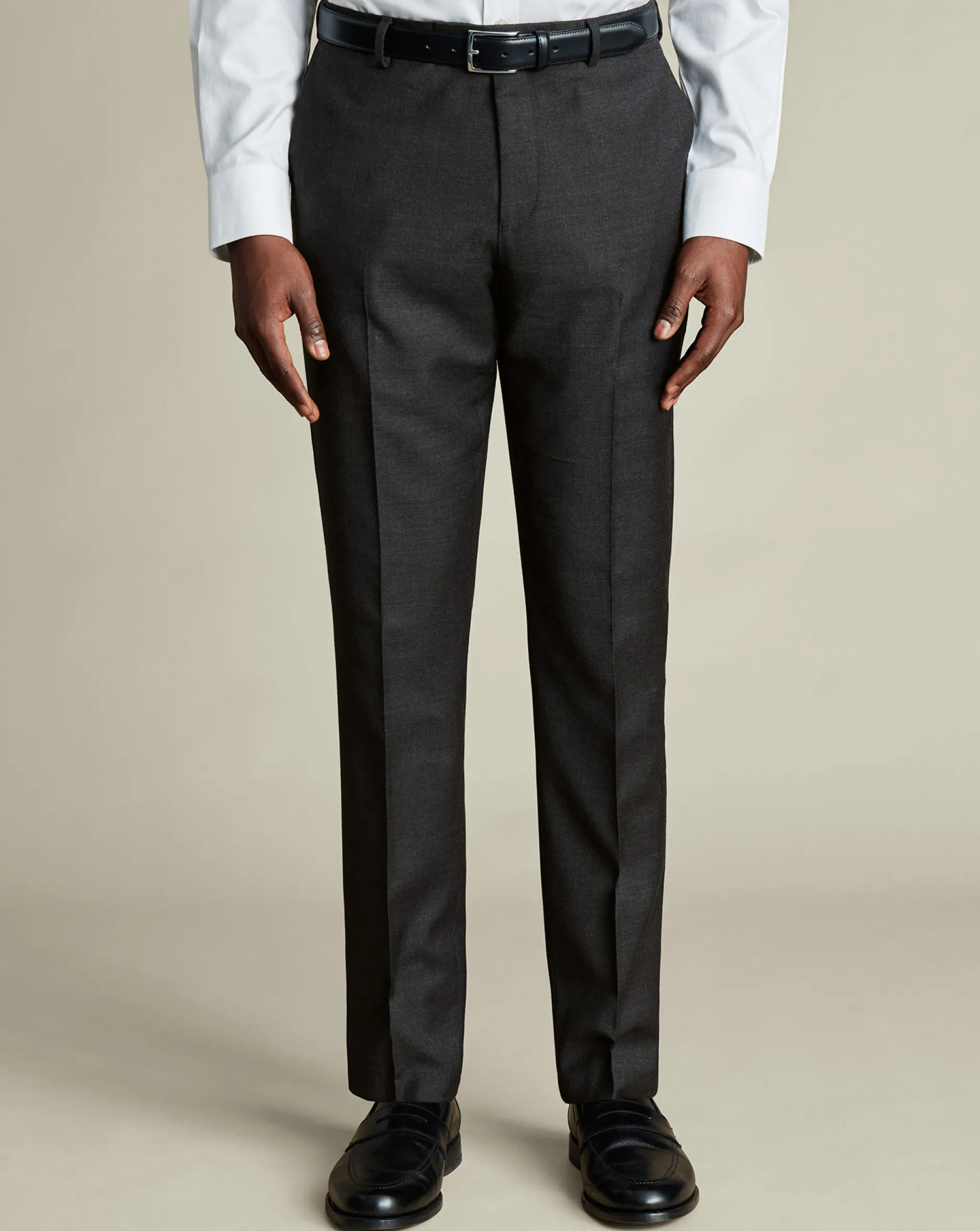 Cheap Charles Tyrwhitt Natural Stretch Twill Suit Pants - Charcoal