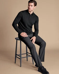 Cheap Charles Tyrwhitt Natural Stretch Twill Suit Pants - Charcoal