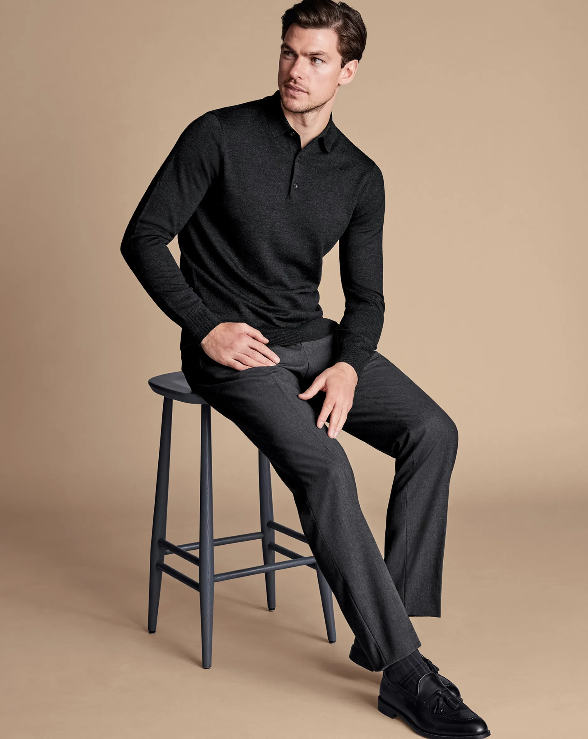 Cheap Charles Tyrwhitt Natural Stretch Twill Suit Pants - Charcoal