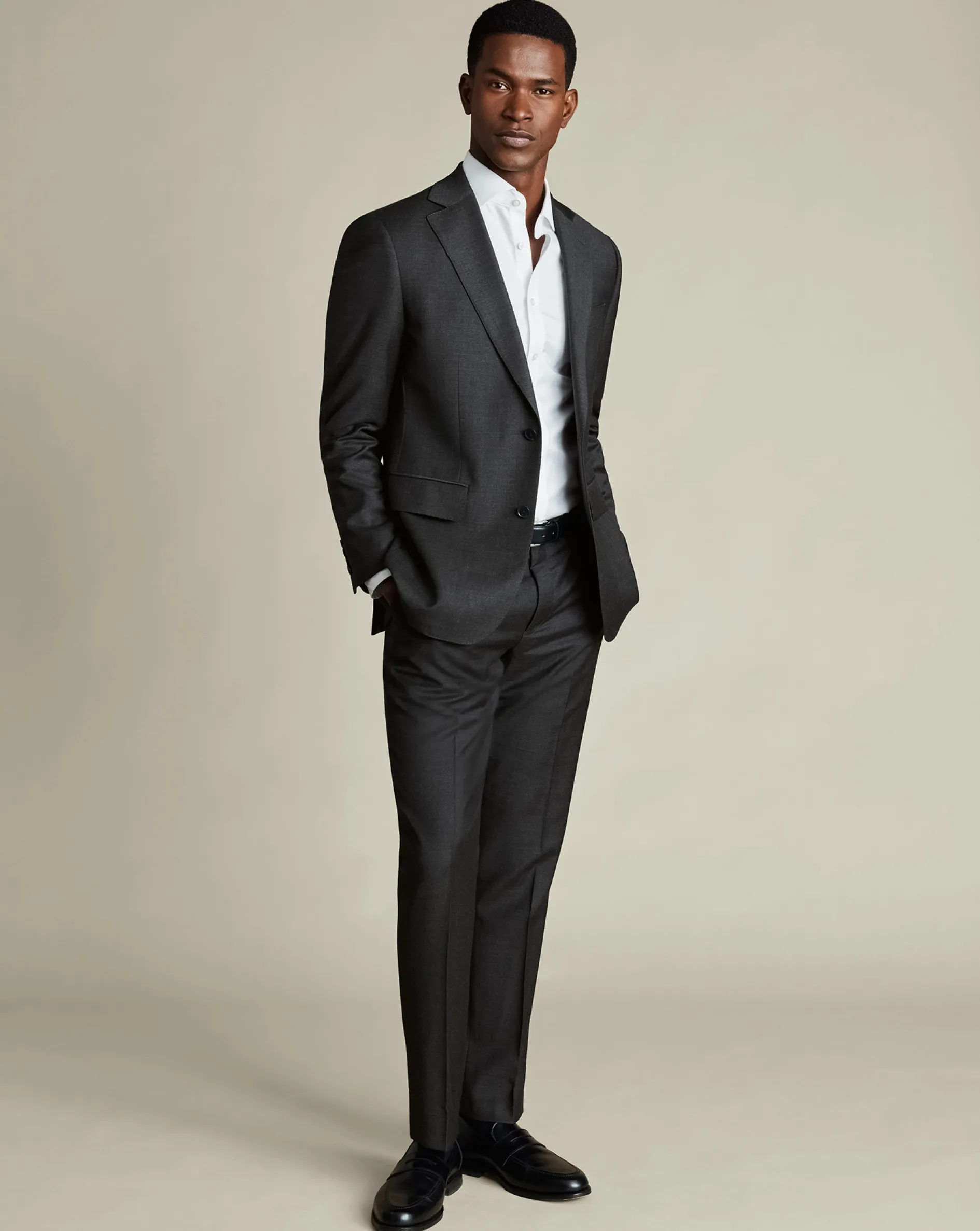 Cheap Charles Tyrwhitt Natural Stretch Twill Suit Pants - Charcoal