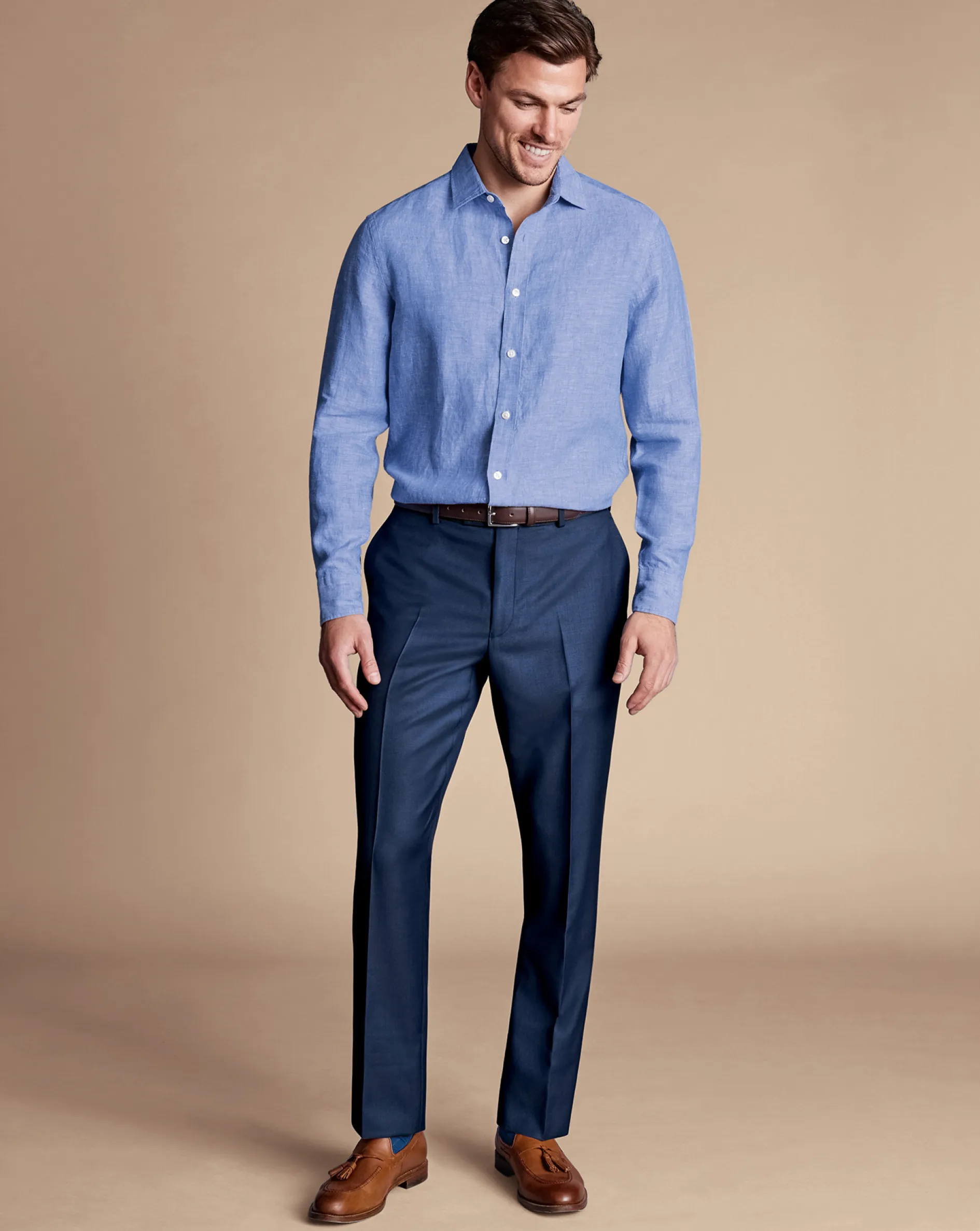 Hot Charles Tyrwhitt Natural Stretch Twill Suit Pants - Mid Blue