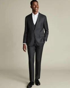 Store Charles Tyrwhitt Natural Stretch Twill Vest - Charcoal Charcoal Grey