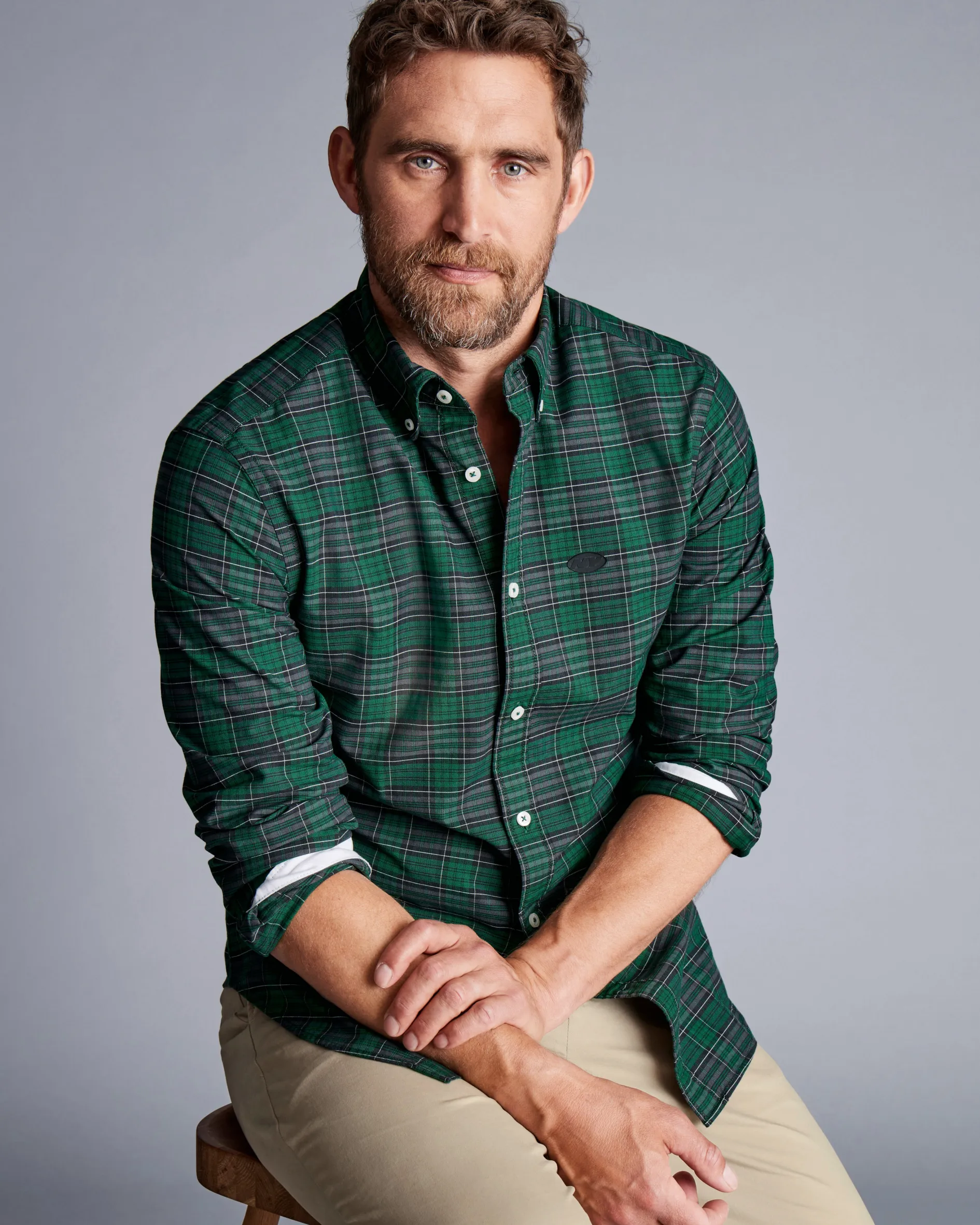 Fashion Charles Tyrwhitt New York Jets Button-Down Collar Washed Oxford Check Shirt - Green