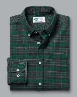 Fashion Charles Tyrwhitt New York Jets Button-Down Collar Washed Oxford Check Shirt - Green