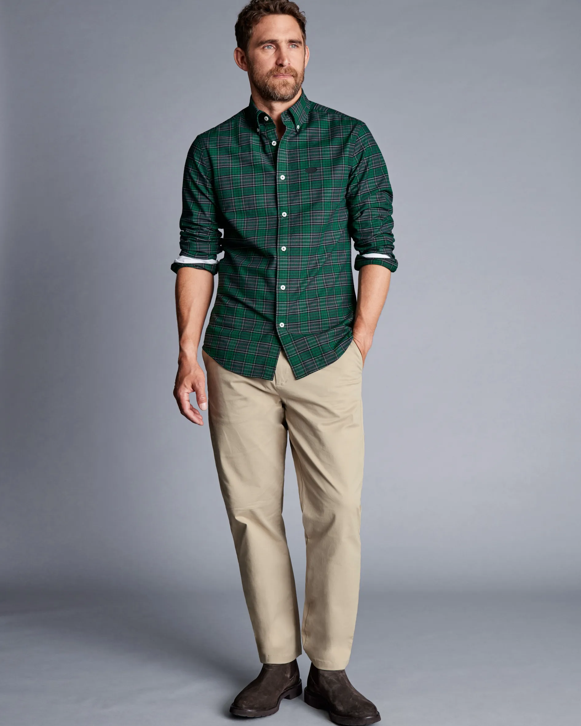 Fashion Charles Tyrwhitt New York Jets Button-Down Collar Washed Oxford Check Shirt - Green