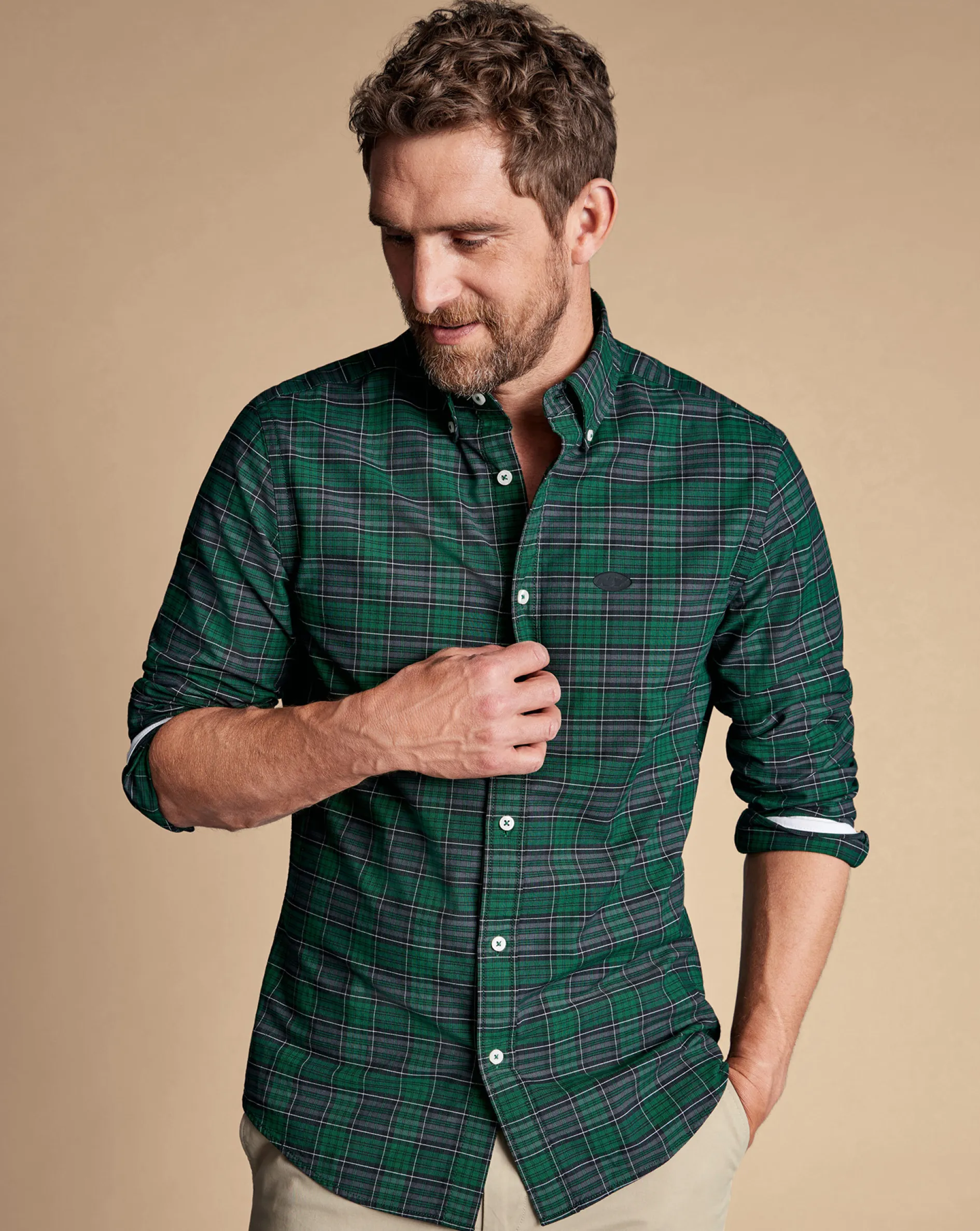 Fashion Charles Tyrwhitt New York Jets Button-Down Collar Washed Oxford Check Shirt - Green
