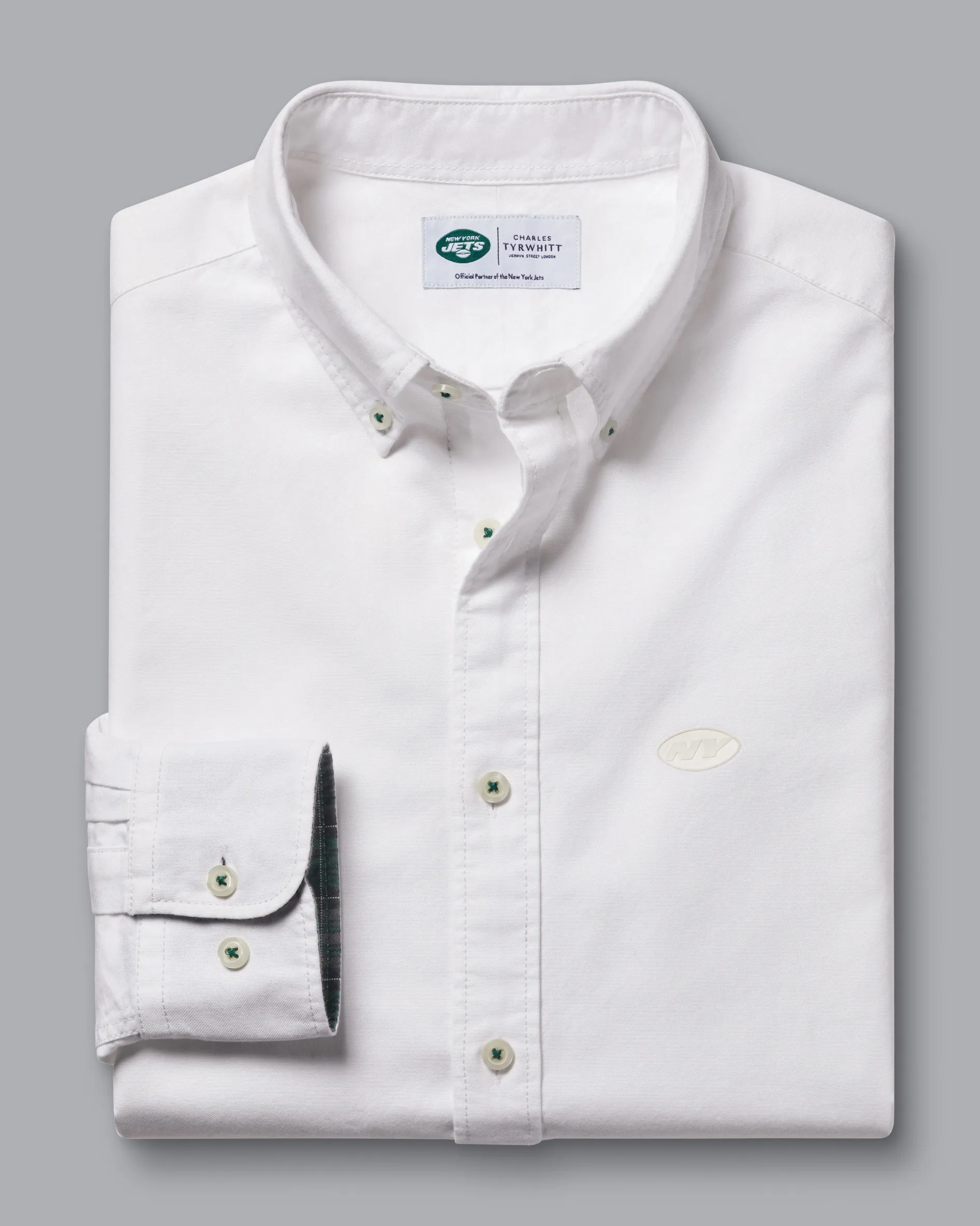 Hot Charles Tyrwhitt New York Jets Button-Down Collar Washed Oxford Shirt - White