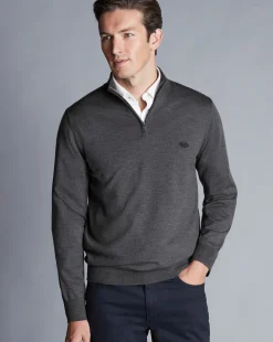 New Charles Tyrwhitt New York Jets Merino Quarter Zip Sweater - Grey