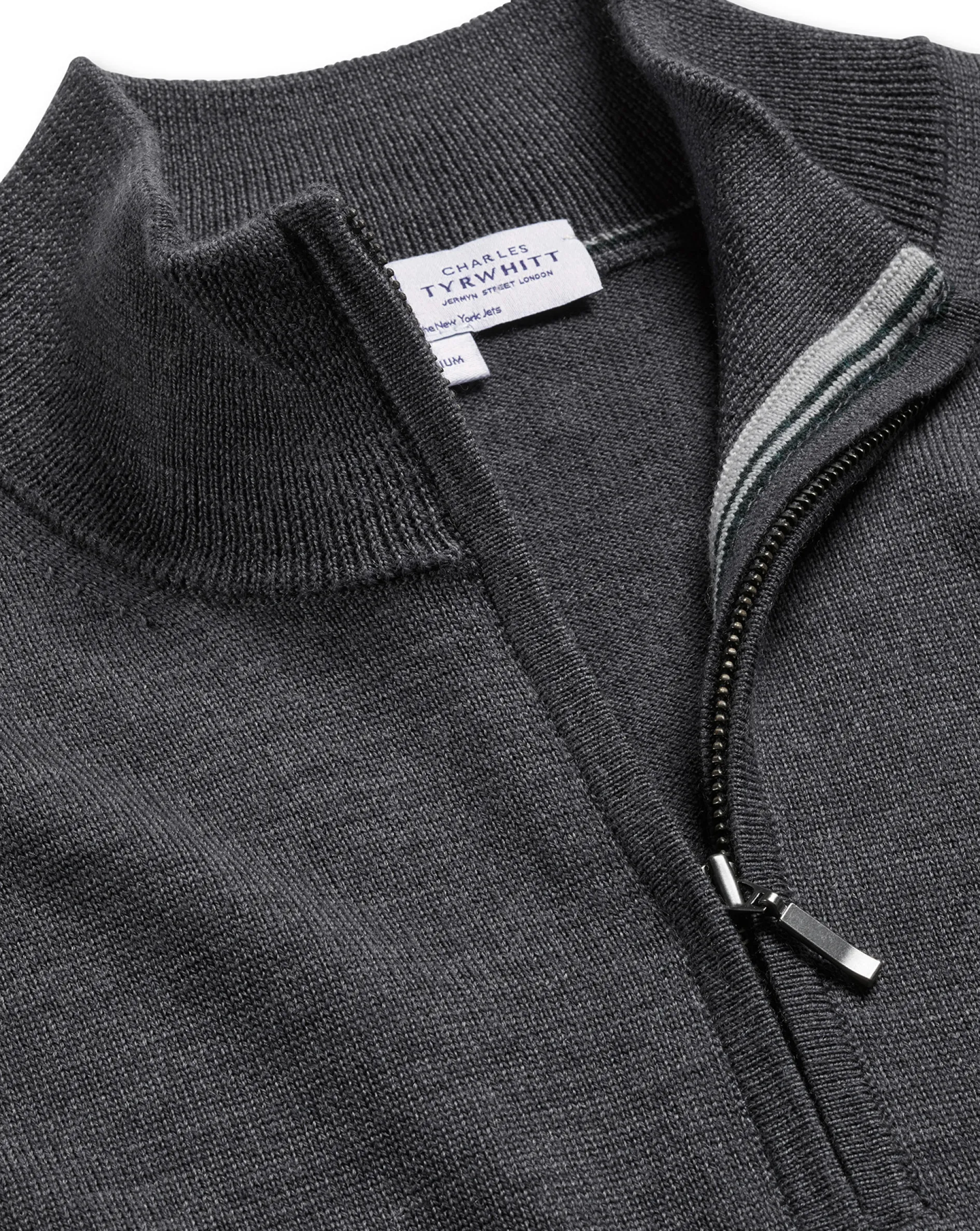 New Charles Tyrwhitt New York Jets Merino Quarter Zip Sweater - Grey