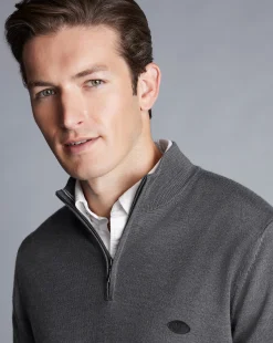 New Charles Tyrwhitt New York Jets Merino Quarter Zip Sweater - Grey