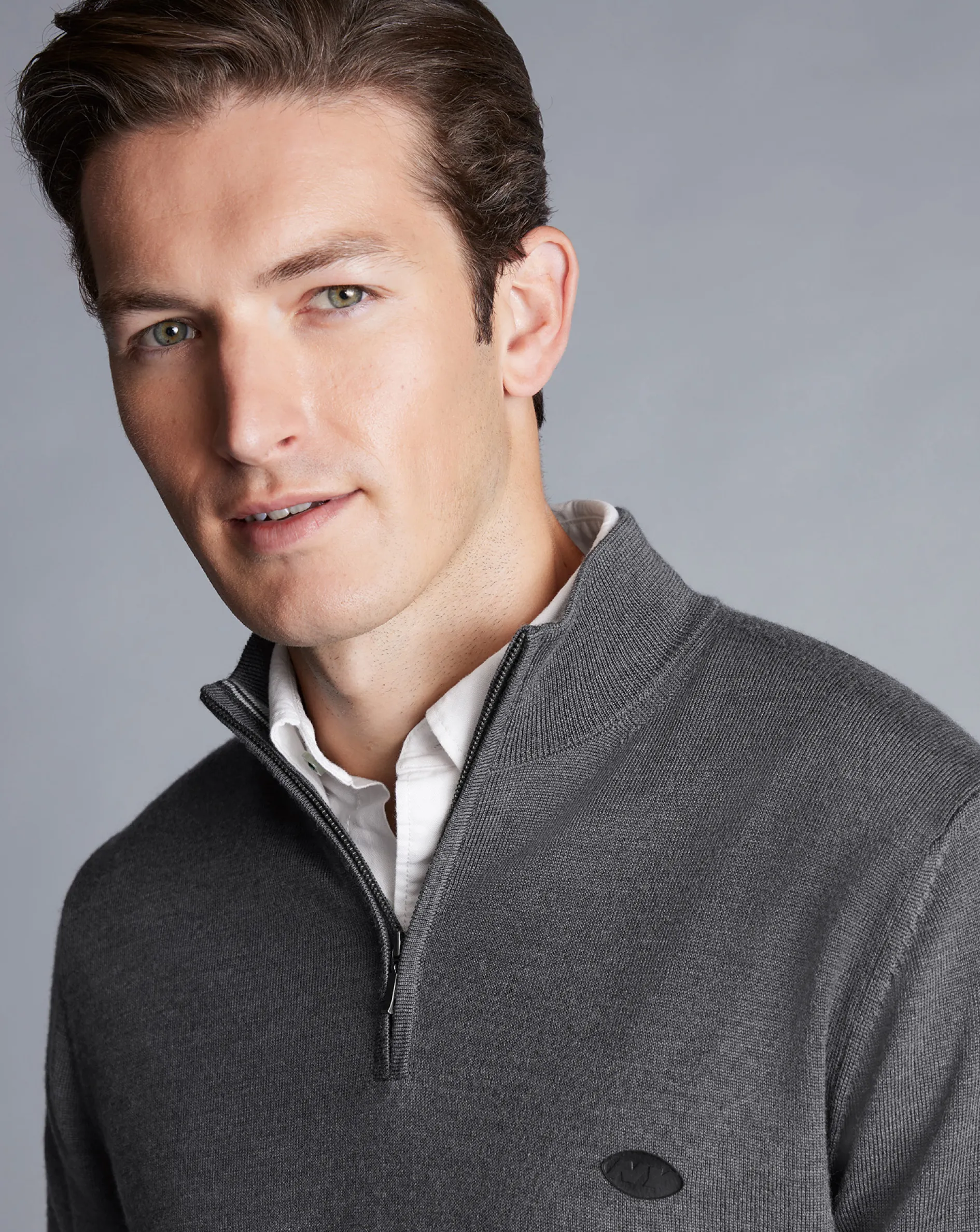New Charles Tyrwhitt New York Jets Merino Quarter Zip Sweater - Grey