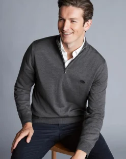 New Charles Tyrwhitt New York Jets Merino Quarter Zip Sweater - Grey