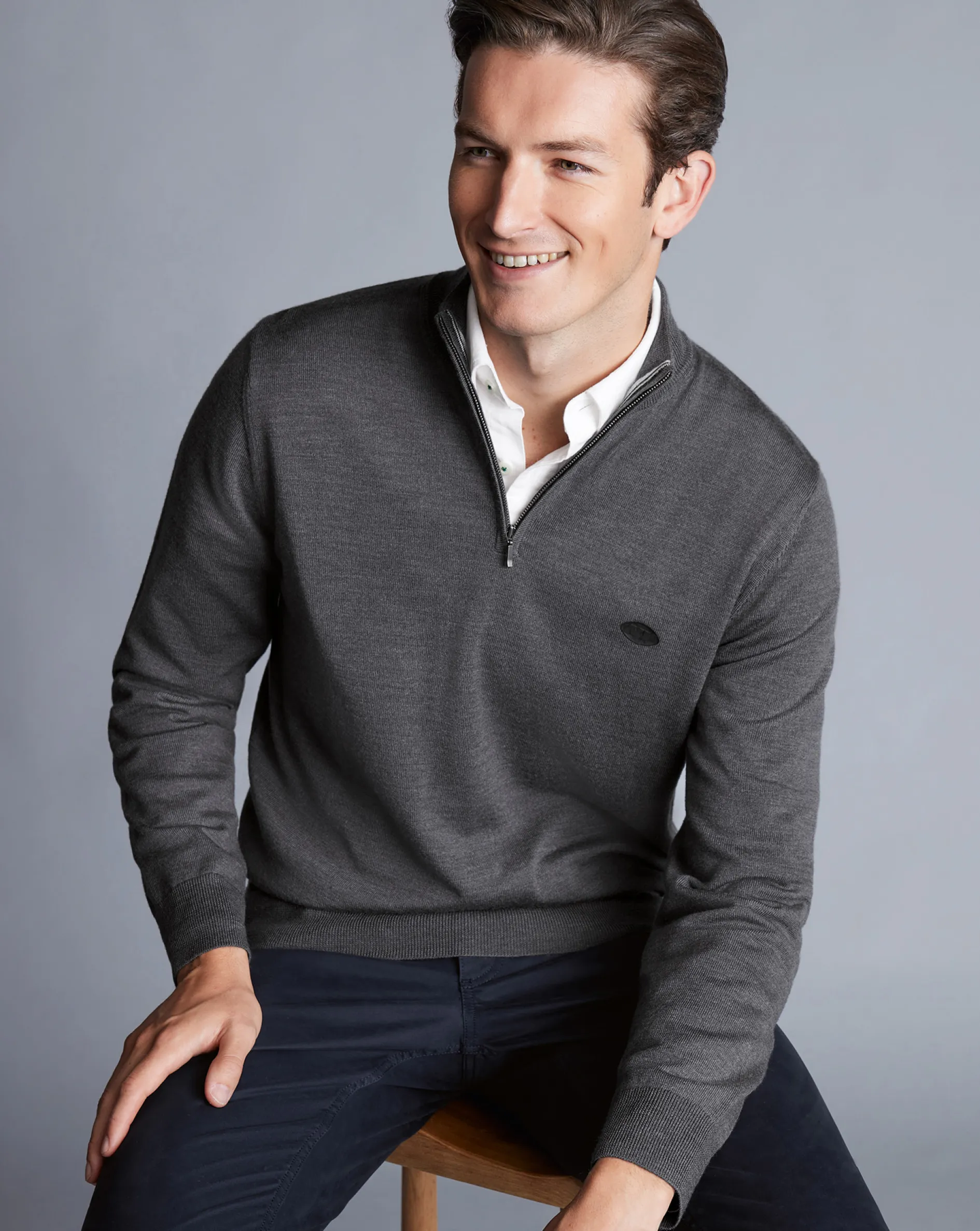 New Charles Tyrwhitt New York Jets Merino Quarter Zip Sweater - Grey