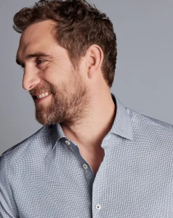 Cheap Charles Tyrwhitt Non-Iron Cushion Stretch Texture Shirt - Blue Navy