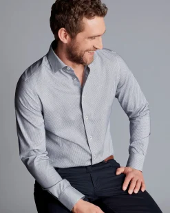 Cheap Charles Tyrwhitt Non-Iron Cushion Stretch Texture Shirt - Blue Navy