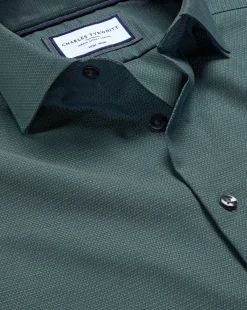 Discount Charles Tyrwhitt Non-Iron Diamond Stretch Texture Shirt - Atlantic Green