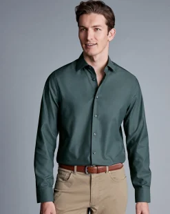 Discount Charles Tyrwhitt Non-Iron Diamond Stretch Texture Shirt - Atlantic Green