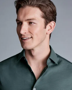Discount Charles Tyrwhitt Non-Iron Diamond Stretch Texture Shirt - Atlantic Green