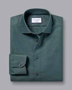 Discount Charles Tyrwhitt Non-Iron Diamond Stretch Texture Shirt - Atlantic Green