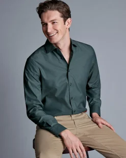 Discount Charles Tyrwhitt Non-Iron Diamond Stretch Texture Shirt - Atlantic Green