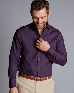 Hot Charles Tyrwhitt Non-Iron Diamond Stretch Texture Shirt - Purple