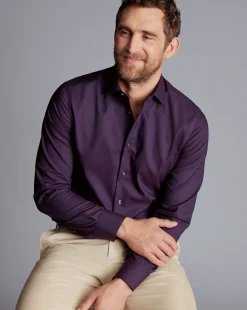 Hot Charles Tyrwhitt Non-Iron Diamond Stretch Texture Shirt - Purple