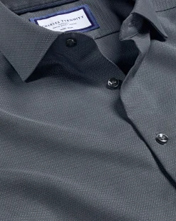Best Charles Tyrwhitt Non-Iron Diamond Stretch Texture Shirt - Grey Charcoal