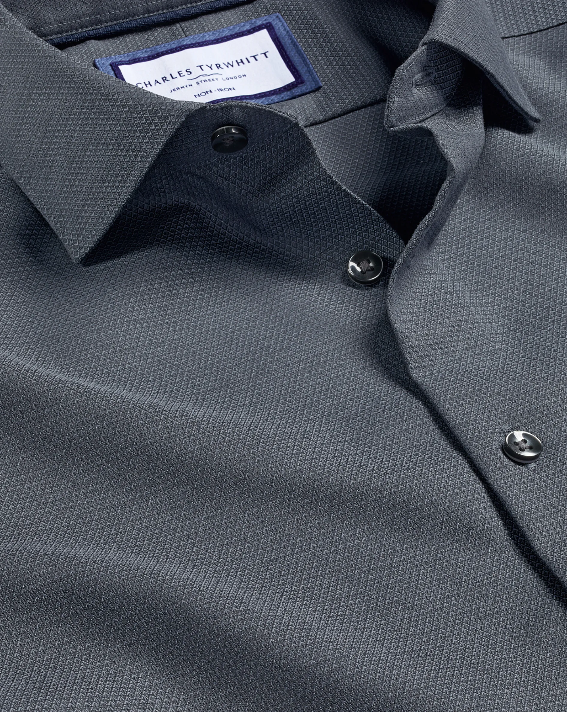 Best Charles Tyrwhitt Non-Iron Diamond Stretch Texture Shirt - Grey Charcoal