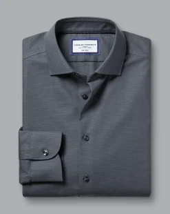 Best Charles Tyrwhitt Non-Iron Diamond Stretch Texture Shirt - Grey Charcoal