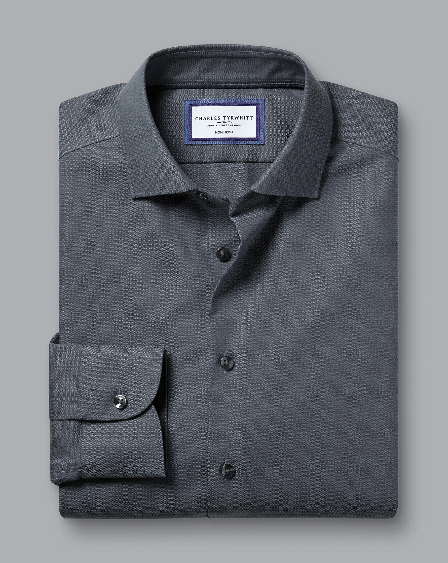 Best Charles Tyrwhitt Non-Iron Diamond Stretch Texture Shirt - Grey Charcoal