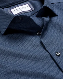 Hot Charles Tyrwhitt Non-Iron Diamond Stretch Texture Shirt - Denim Blue
