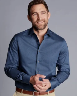 Hot Charles Tyrwhitt Non-Iron Diamond Stretch Texture Shirt - Denim Blue