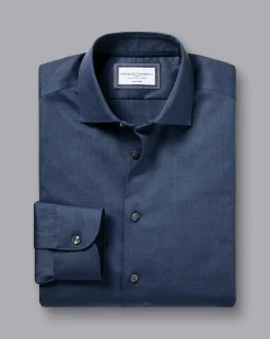 Hot Charles Tyrwhitt Non-Iron Diamond Stretch Texture Shirt - Denim Blue
