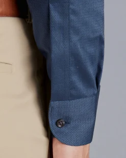Hot Charles Tyrwhitt Non-Iron Diamond Stretch Texture Shirt - Denim Blue