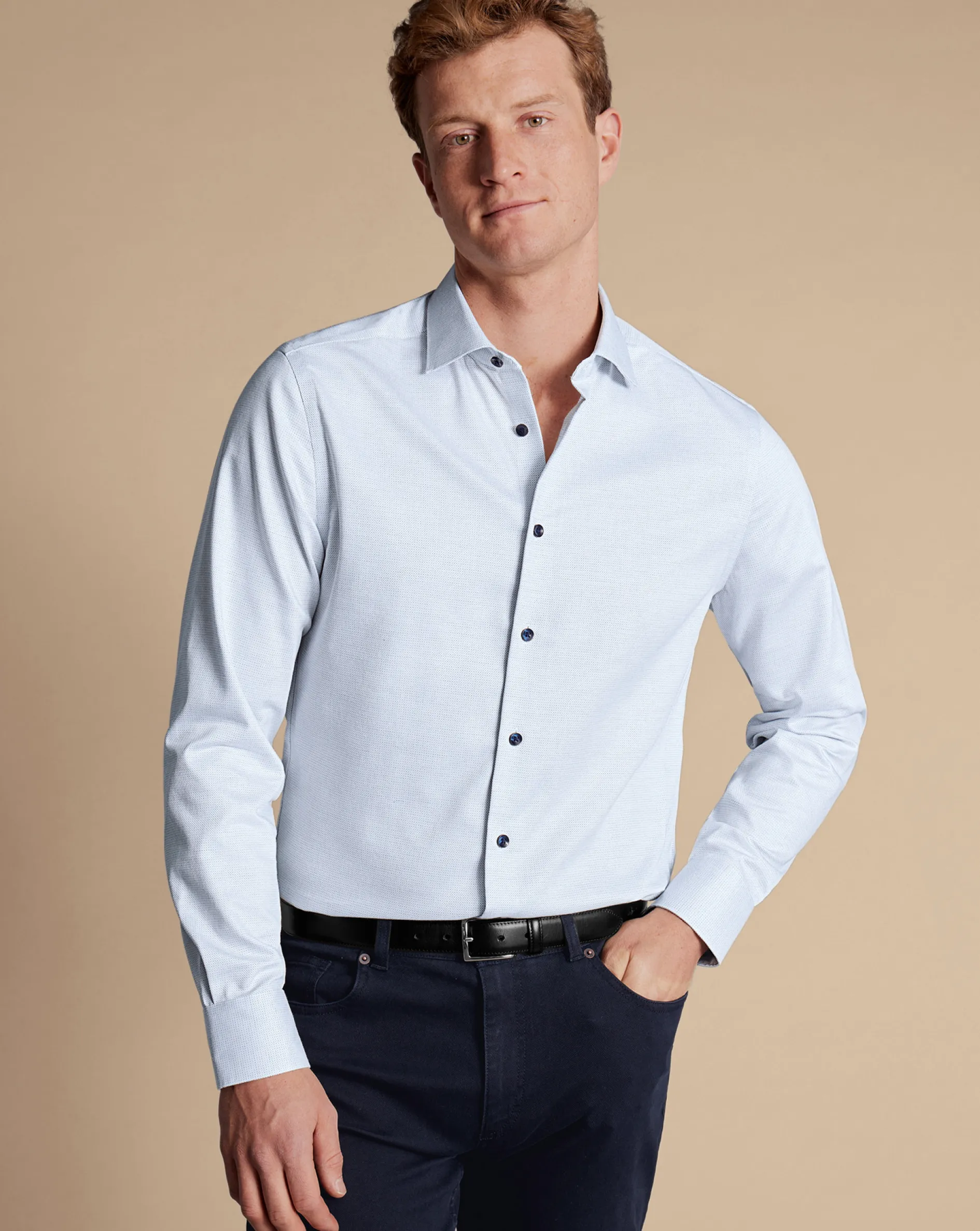 Outlet Charles Tyrwhitt Non-Iron Dot Stretch Texture Shirt - White