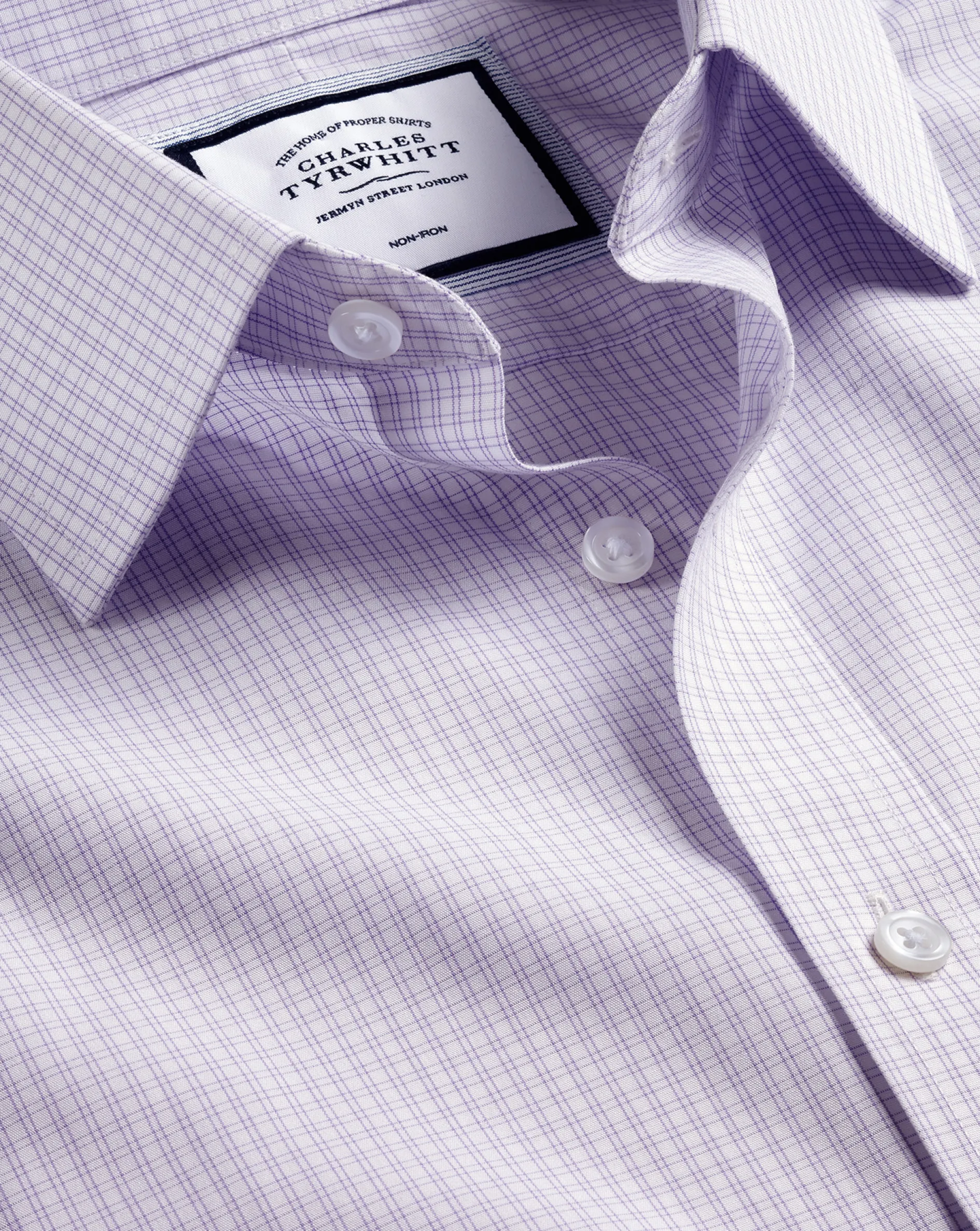 Best Charles Tyrwhitt Non-Iron Double Check Shirt - Lilac Purple