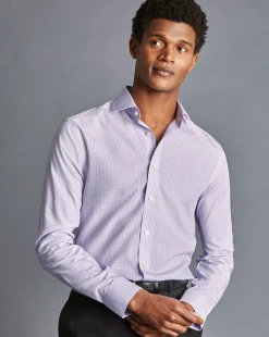 Best Charles Tyrwhitt Non-Iron Double Check Shirt - Lilac Purple