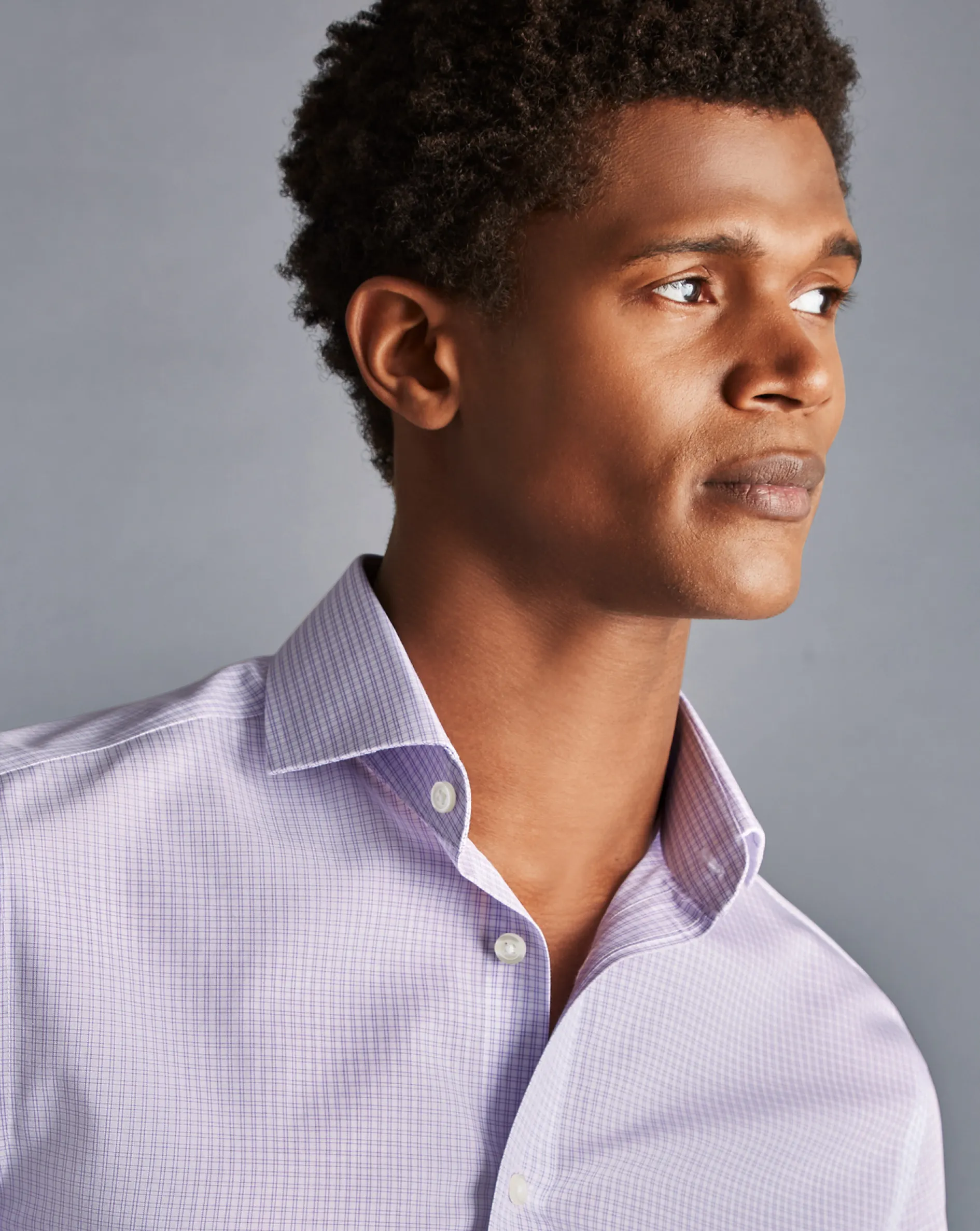 Best Charles Tyrwhitt Non-Iron Double Check Shirt - Lilac Purple