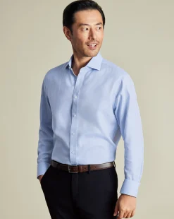 Flash Sale Charles Tyrwhitt Non-Iron Herringbone Shirt - Blue Sky