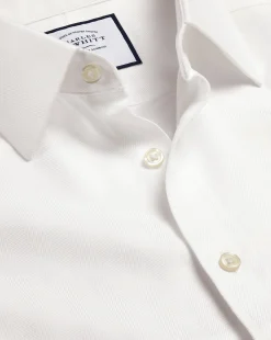 Outlet Charles Tyrwhitt Non-Iron Herringbone Shirt - Ivory White