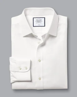 Outlet Charles Tyrwhitt Non-Iron Herringbone Shirt - Ivory White