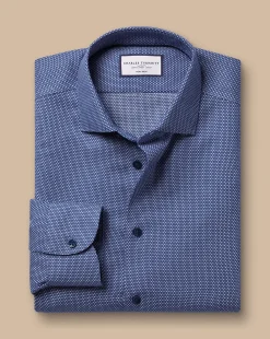 Flash Sale Charles Tyrwhitt Non-Iron Oval Stretch Texture Shirt - Blue Royal