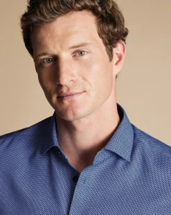 Flash Sale Charles Tyrwhitt Non-Iron Oval Stretch Texture Shirt - Blue Royal