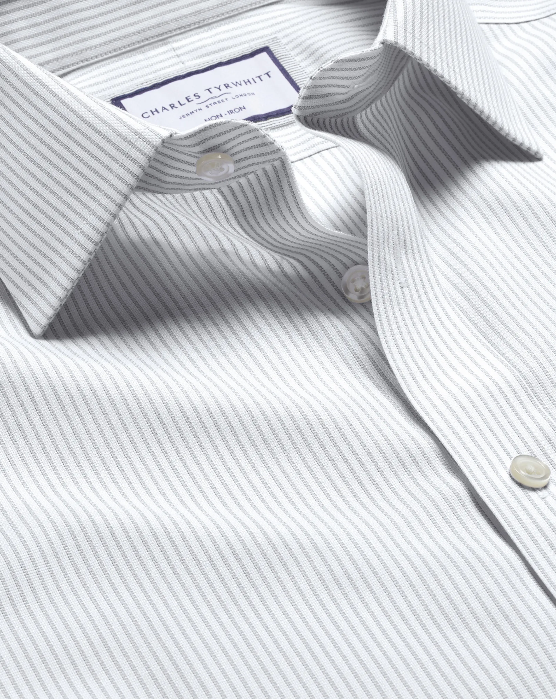Best Charles Tyrwhitt Non-Iron Oxford Stripe Shirt - Silver Grey
