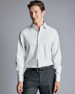 Best Charles Tyrwhitt Non-Iron Oxford Stripe Shirt - Silver Grey