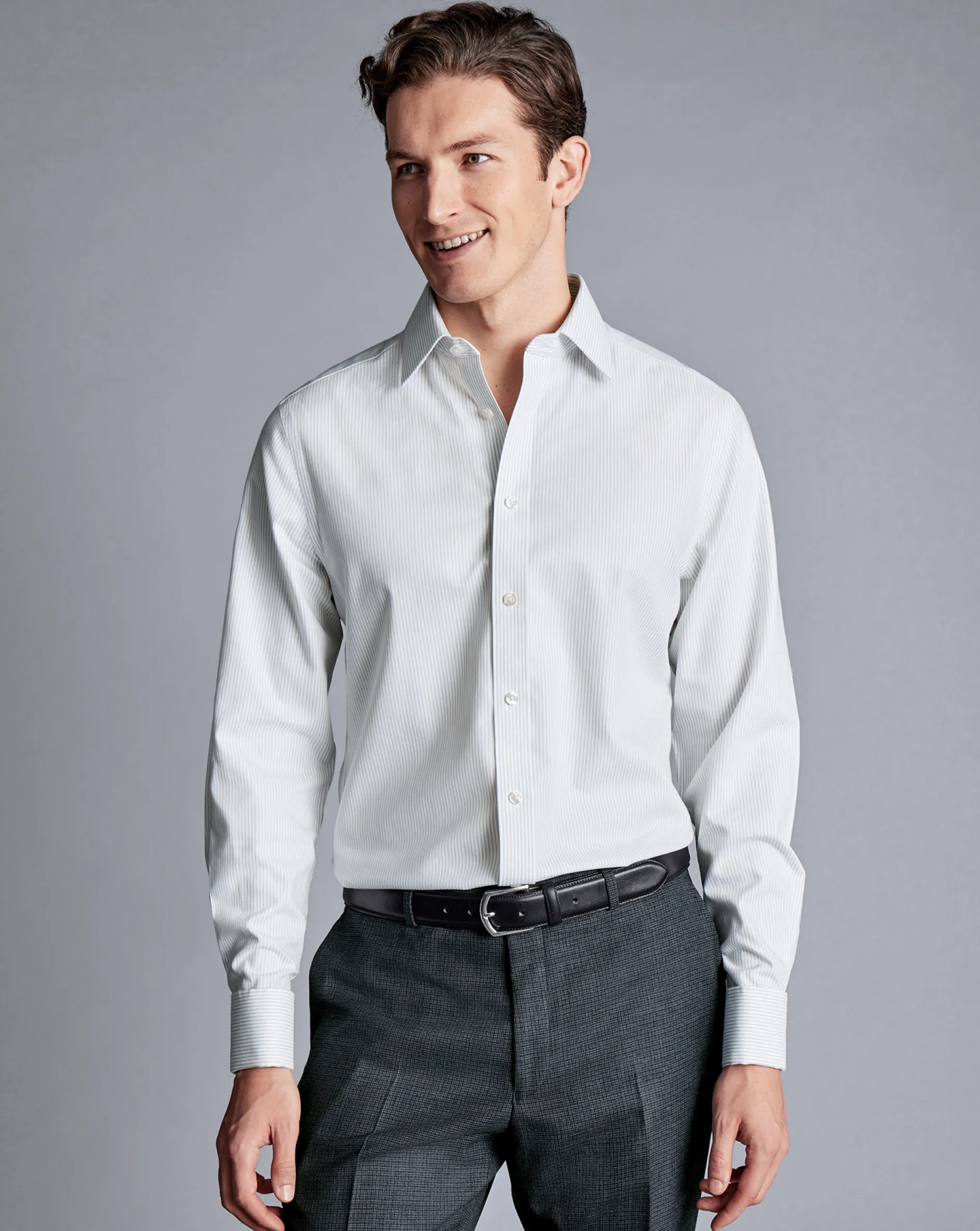 Best Charles Tyrwhitt Non-Iron Oxford Stripe Shirt - Silver Grey
